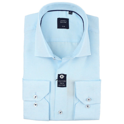 James Adelin Long Sleeve Shirt in Turquoise Textured Weave