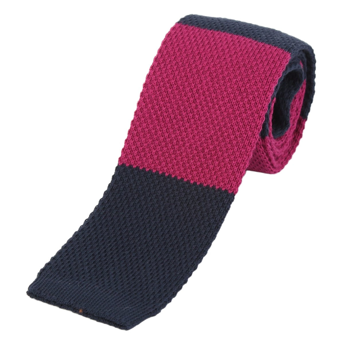 Navy/Magenta Block Stripe Mens Knitted Tie