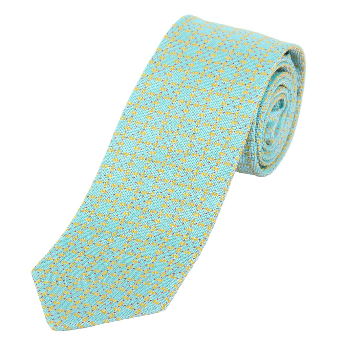 Soft Green Mens Italian Textured Check Silk Neck Tie