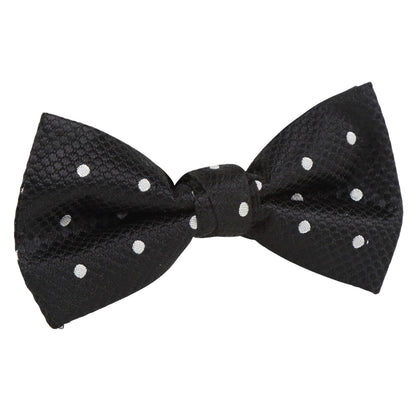 Black/White Silk Polka Dot Square Weave Pre Tied Bow Tie