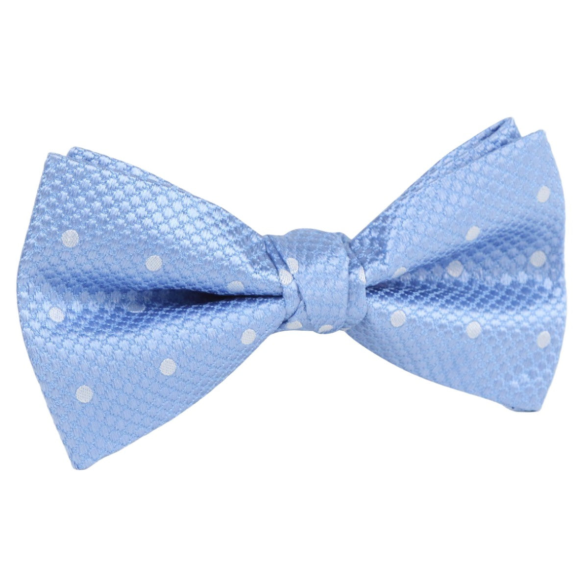 Sky Blue/White Luxury Silk Polka Dot Single Dimple Bow Tie