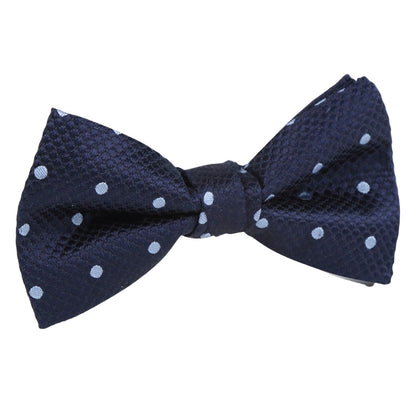 Navy/Sky Blue Silk Polka Dot Square Weave Pre Tied Bow Tie