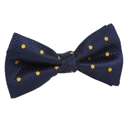 Navy/Gold Silk Polka Dot Square Weave Pre Tied Bow Tie