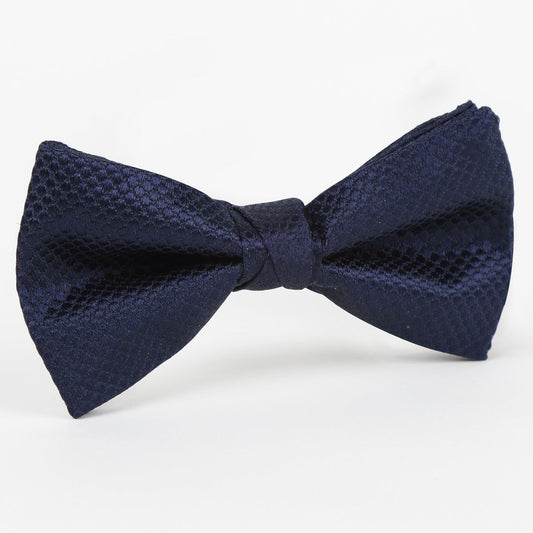 Navy Luxury Silk Square Weave Single Dimple Silk Bow Tie