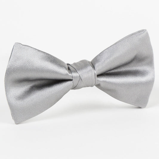 Silver Luxury Silk Satin Weave Single Dimple Bow Tie