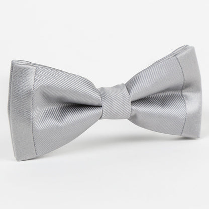 Silver Luxury Pure Silk Slim Twill Weave and Satin Edge Bow Tie