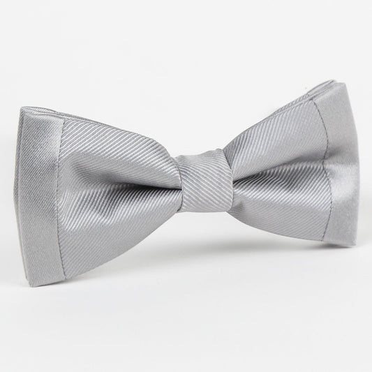 Silver Luxury Pure Silk Slim Twill Weave and Satin Edge Bow Tie