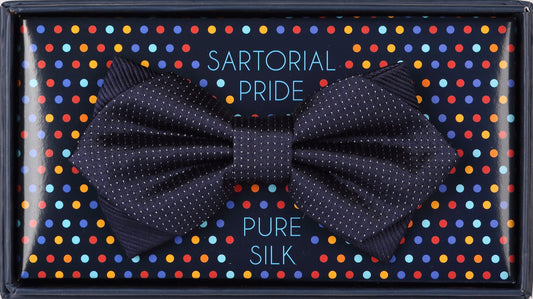 Navy Luxury Pure Silk Combo PinPoint Satin/Twill Weave Bow Tie
