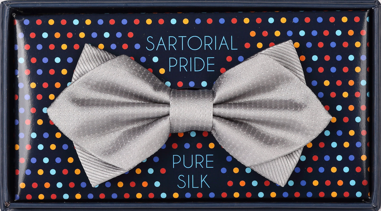 Silver Luxury Pure Silk Combo PinPoint Satin/Twill Weave Bow Tie