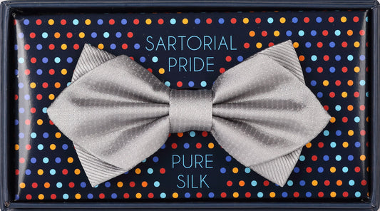 Silver Luxury Pure Silk Combo PinPoint Satin/Twill Weave Bow Tie