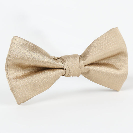 Taupe/White Luxury Pure Silk Single Dimple Pin Point Satin Weave Bow Tie