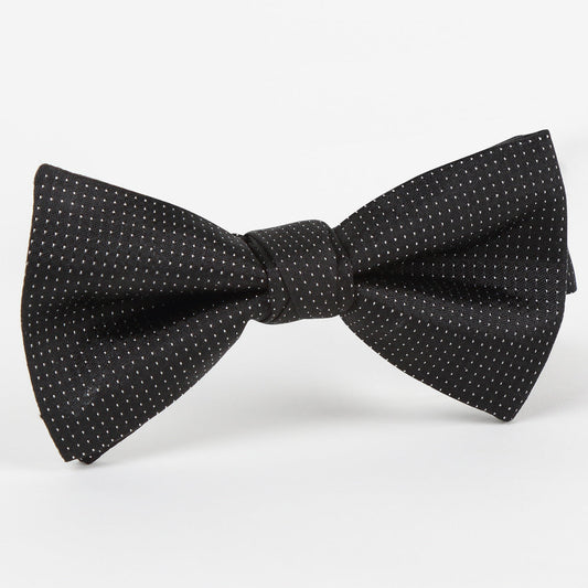 Black/White Luxury Pure Silk PinPoint Satin Weave Bow Tie