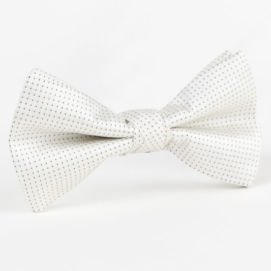 Off White/Black Luxury Pinpoint Satin Weave Pure Silk Single Dimple Bow Tie