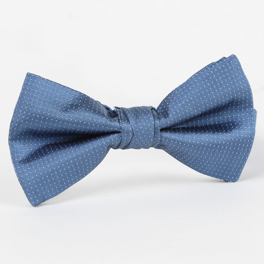 Slate Blue/White Luxury Pin Point Satin Weave Single Dimple Silk Bow Tie