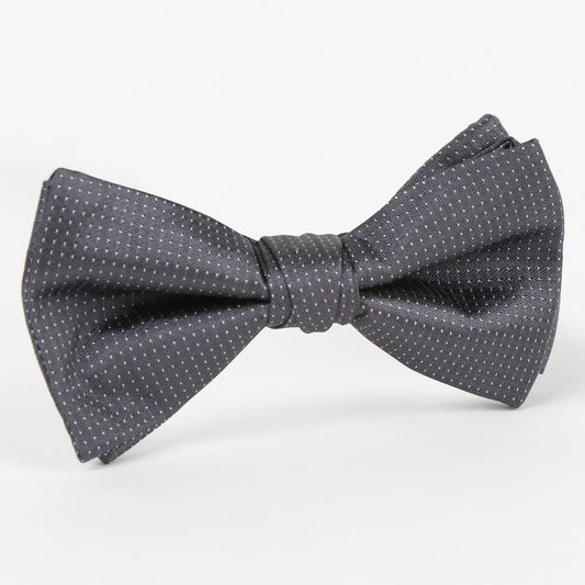 Charcoal/White Luxury Pure Silk PinPoint Satin Weave Bow Tie
