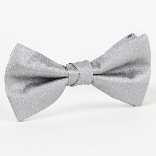 Silver/White Luxury Silk Pin Point Satin Weave Single Dimple Bow Tie
