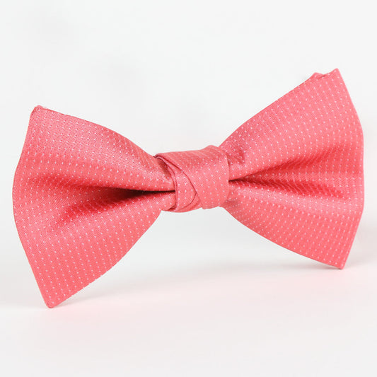 Coral/White Luxury Silk Pin Point Satin Weave Single Dimple Silk Bow Tie