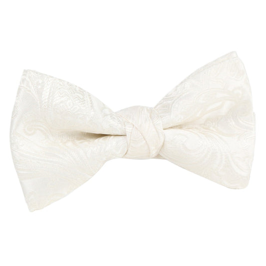 Off White Luxury Pure Silk Paisley Weave Single Dimple Silk Bow Tie