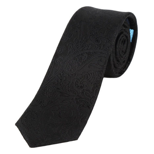 Black Pure Silk Paisley Weave Neck Tie