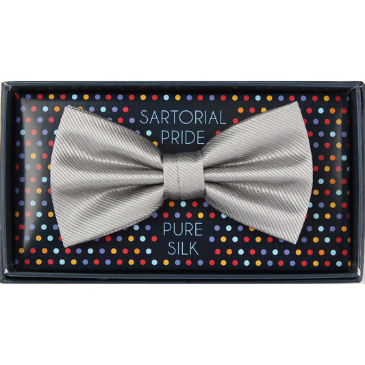 Silver Pure Silk Twill Weave Bow Tie