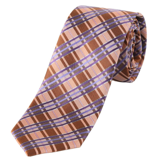 Orange/Purple Check Mens Silk Neck Tie