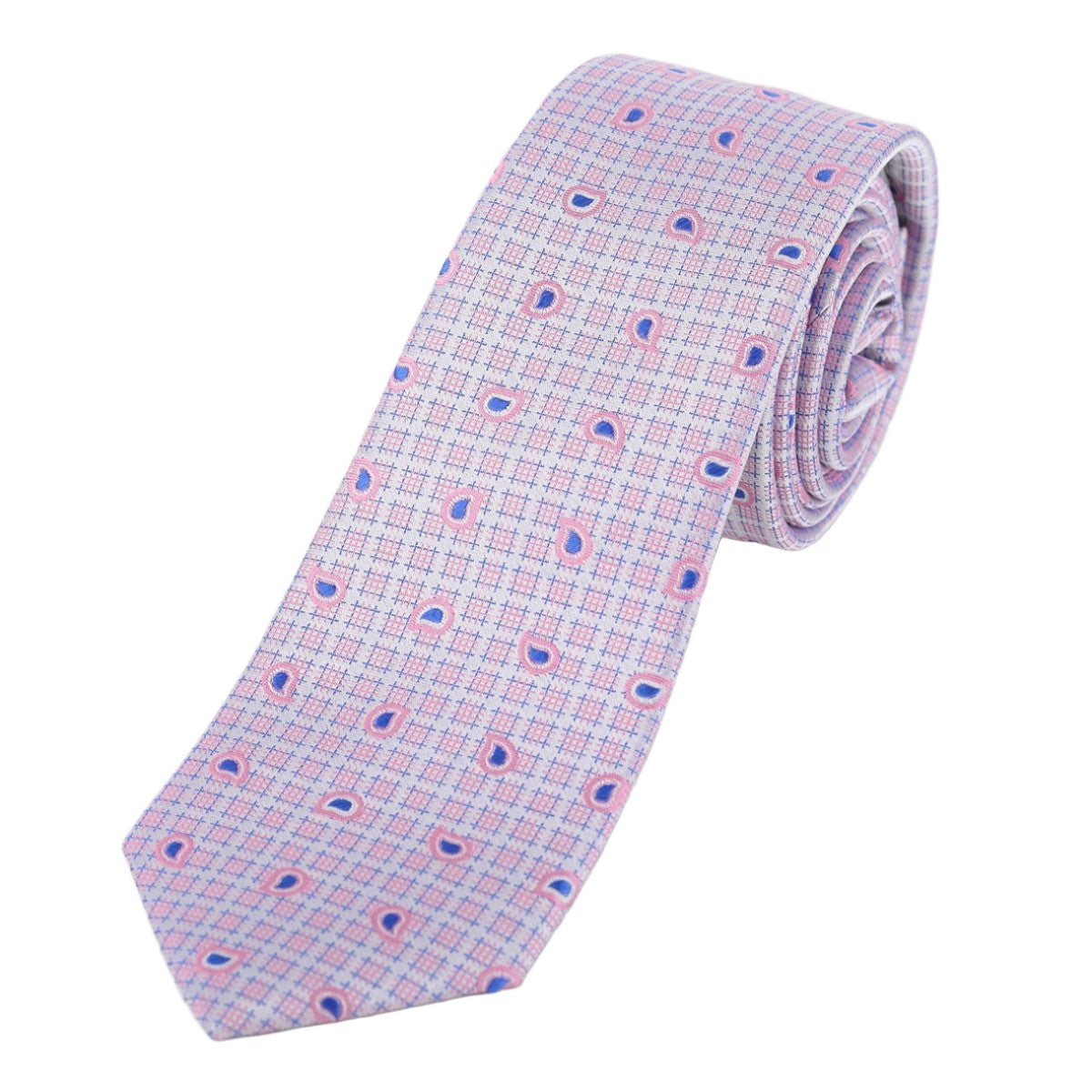 Pink Floral Check Mens Silk Neck Tie