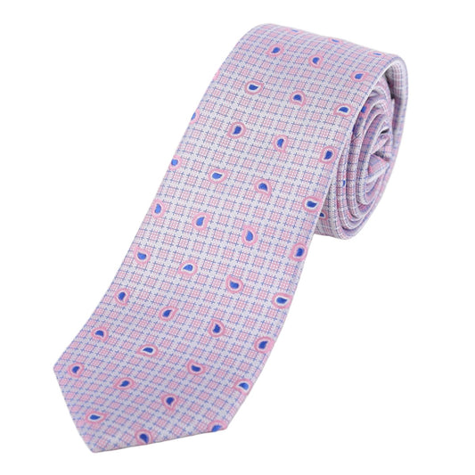 Pink Floral Check Mens Silk Neck Tie