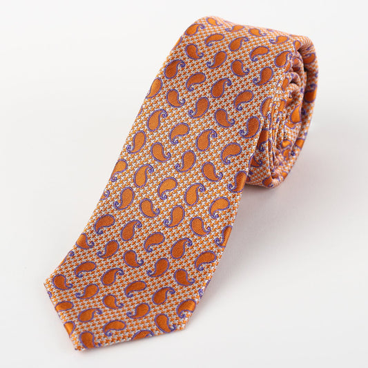 Orange Floral Spotted Mens Silk Neck Tie