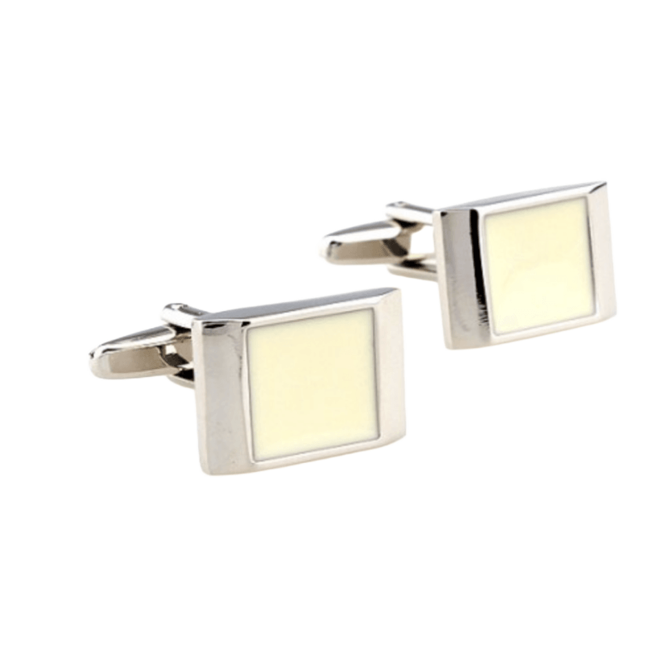 Silver/Beige Enamel Cuff Links