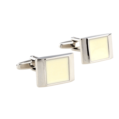Silver/Beige Enamel Cuff Links