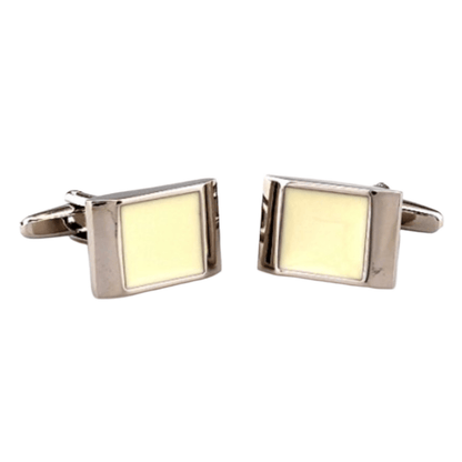 Silver/Beige Enamel Cuff Links