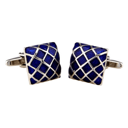 Silver/Blue Enamel Grill Square Cuff Links