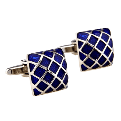 Silver/Blue Enamel Grill Square Cuff Links