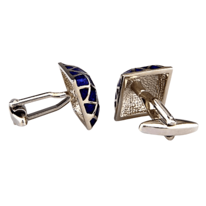 Silver/Blue Enamel Grill Square Cuff Links