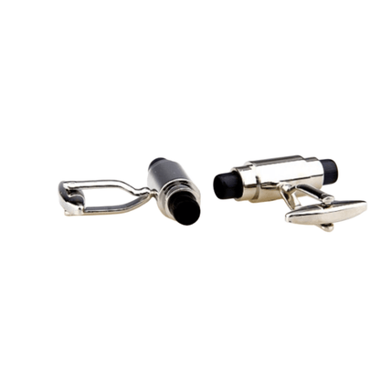 Black/Char Reflective and Silver Tubular Opal Cuff Links
