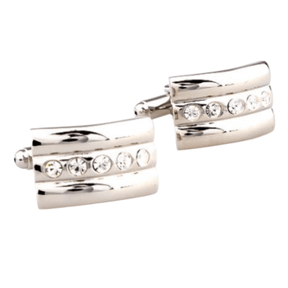 Silver Crystal Curved Cuff Links
