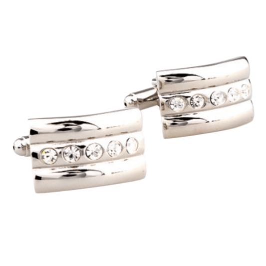 Silver Crystal Curved Cuff Links