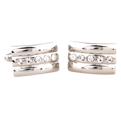 Silver Crystal Curved Cuff Links