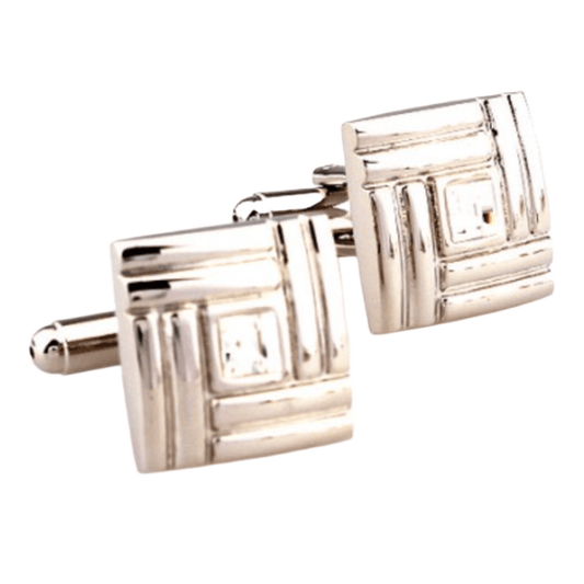 Silver Geometric Crystal Square Cuff Links