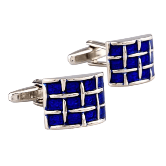 Silver/Blue Curved Weave Cuff Links
