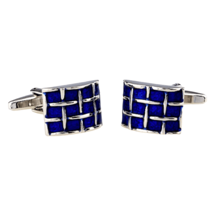Silver/Blue Curved Weave Cuff Links