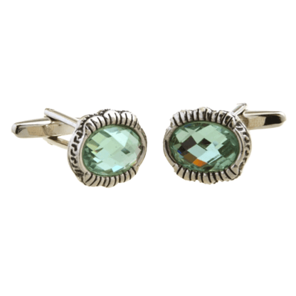 Silver/Aqua Vintage Oval Cuff Links