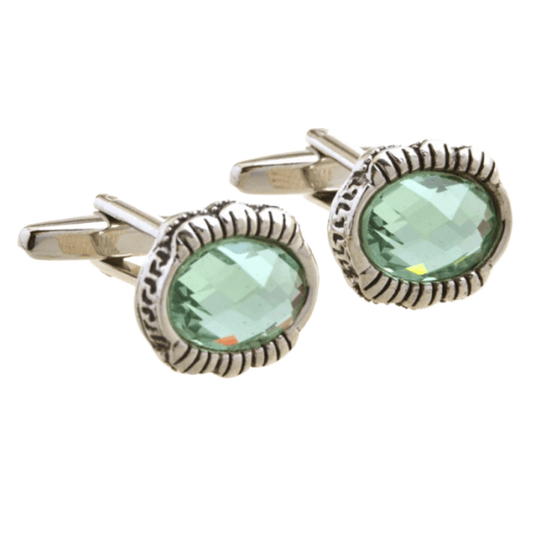 Silver/Aqua Vintage Oval Cuff Links