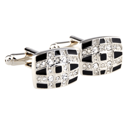 Silver/Black Crystal Rectangle Cuff Links