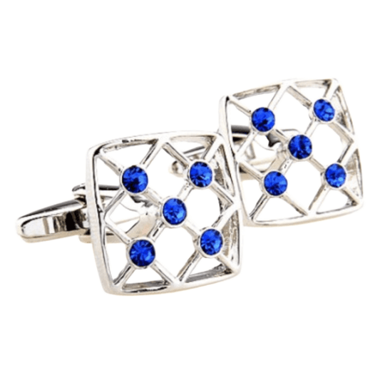 Silver/Blue Crystal Hollow Square Cuff Links
