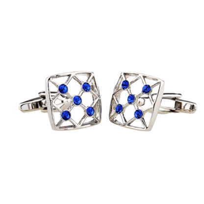Silver/Blue Crystal Hollow Square Cuff Links