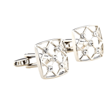 Silver Crystal Hollow Cuff Links