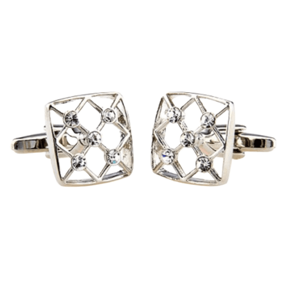 Silver Crystal Hollow Cuff Links