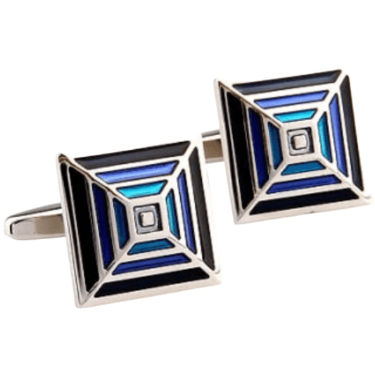 Silver/Black/Blue Pyramid Cuff Links