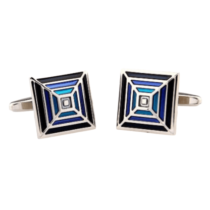 Silver/Black/Blue Pyramid Cuff Links